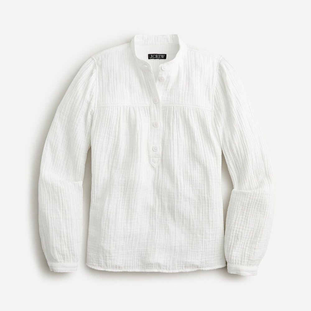 J.Crew Fresco Top In Soft Gauze For Women Size XL White Long Sleeve Boho